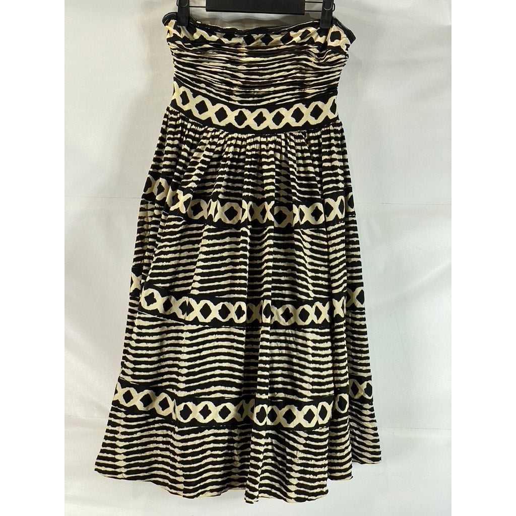 TRACY REESE New York Women's Black/Cream Printed Strapless Midi Dress SZ S