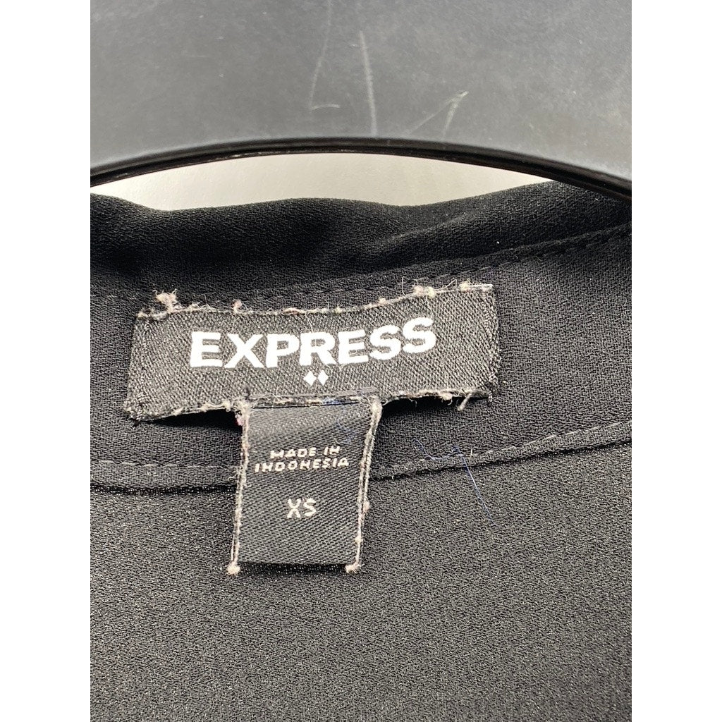 EXPRESS Women's Black Solid Regular-Fit Button-Up Long Sleeve Top SZ XS