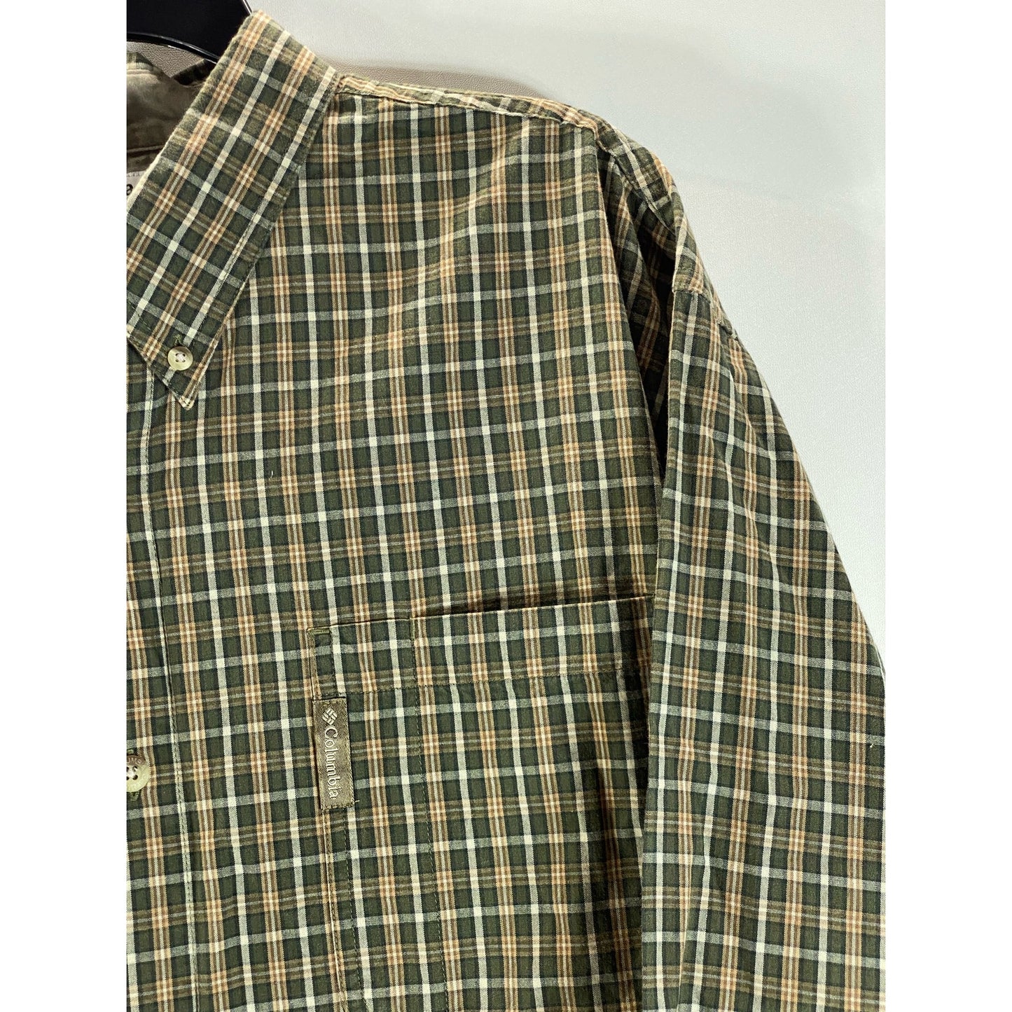 COLUMBIA Men's Brown/Green Plaid Regular-Fit Button-Up Long Sleeve Shirt SZ XL