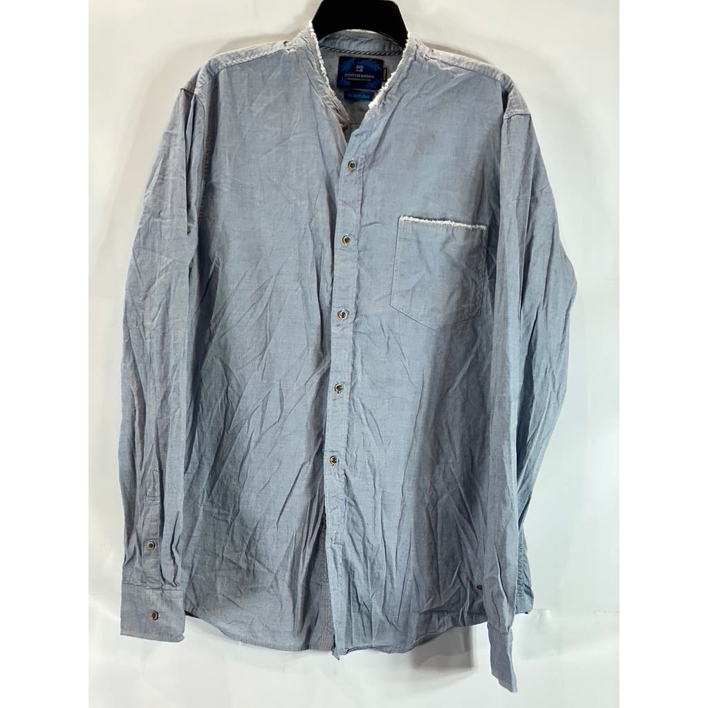SCOTCH & SODA Men's Light Blue Raw Mandarin Collar Regular-Fit Collar SZ XL