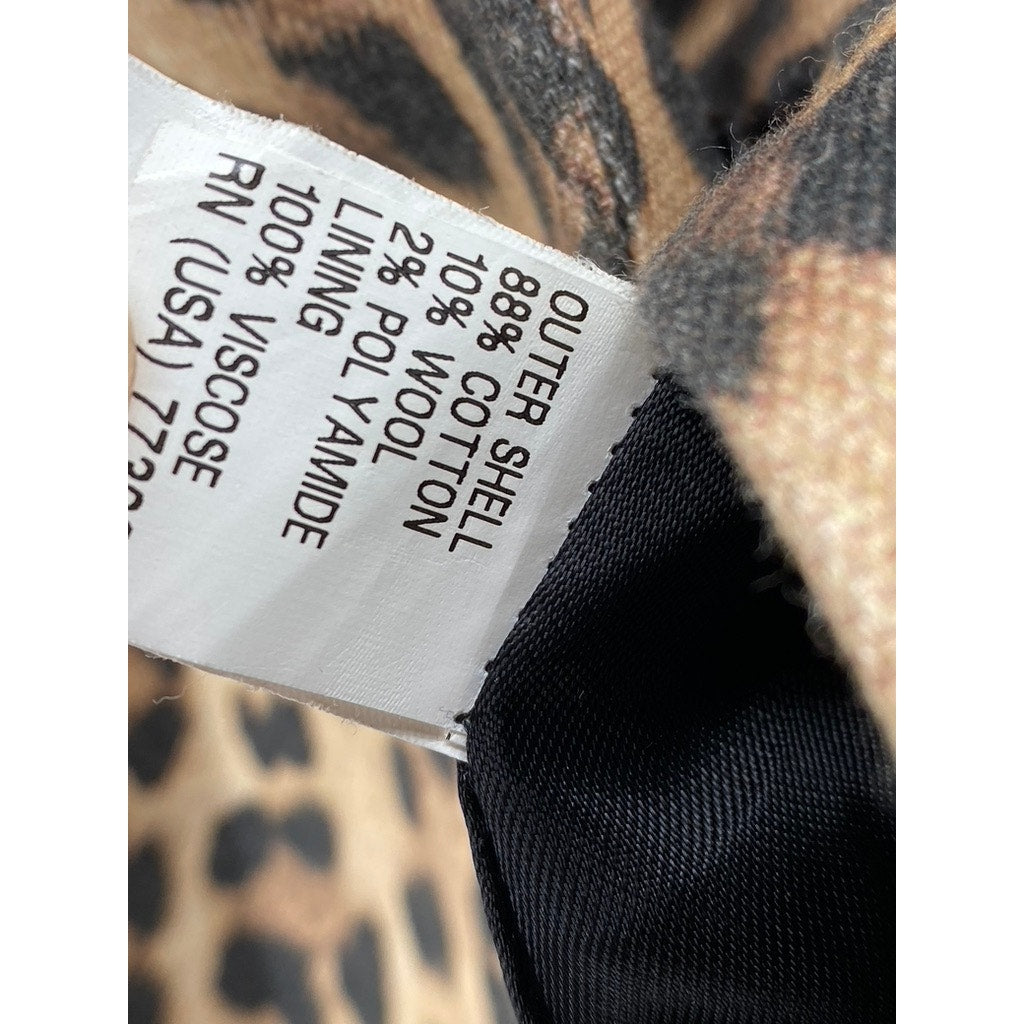 ZARA Women’s Tan-Black Animal Print Snap-Button Long Sleeve Collarless Coat SZ S