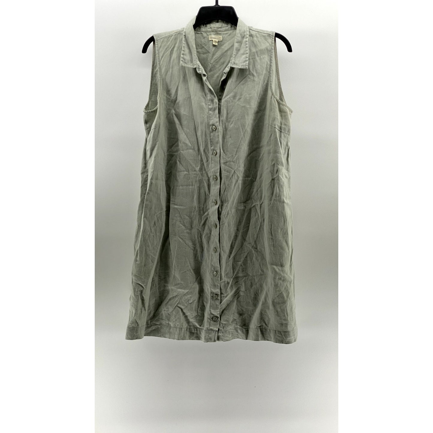 GARNET HILL Women's Green Linen Button-Up Sleeveless Knee Shirt Dress SZ 12