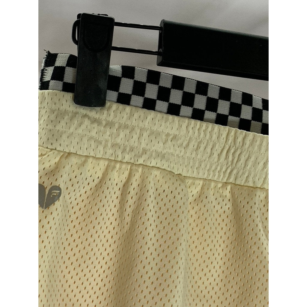 FABLETICS Women's Beige Three-Point Mesh Checkered Basketball Shorts SZ S