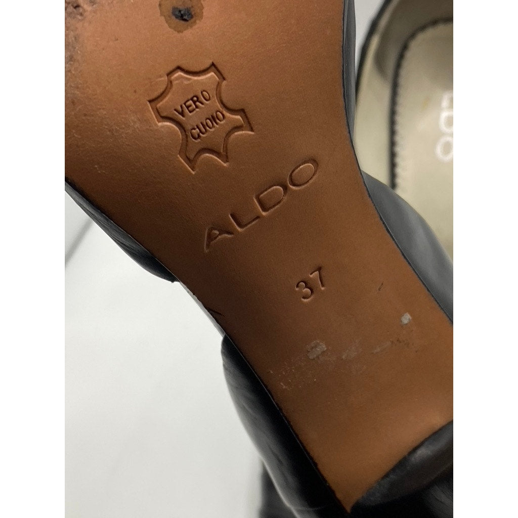 ALDO Women's Black Leather Pleated Pointed-Toe Slip-On Stiletto Pumps SZ US 6.5