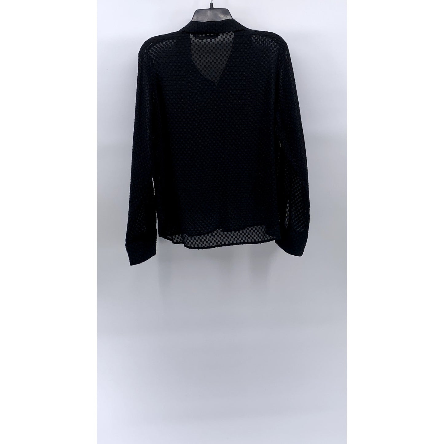 ZARA Women’s Black Sheer Mini Checkered Long Sleeve Button-Up Top SZ L