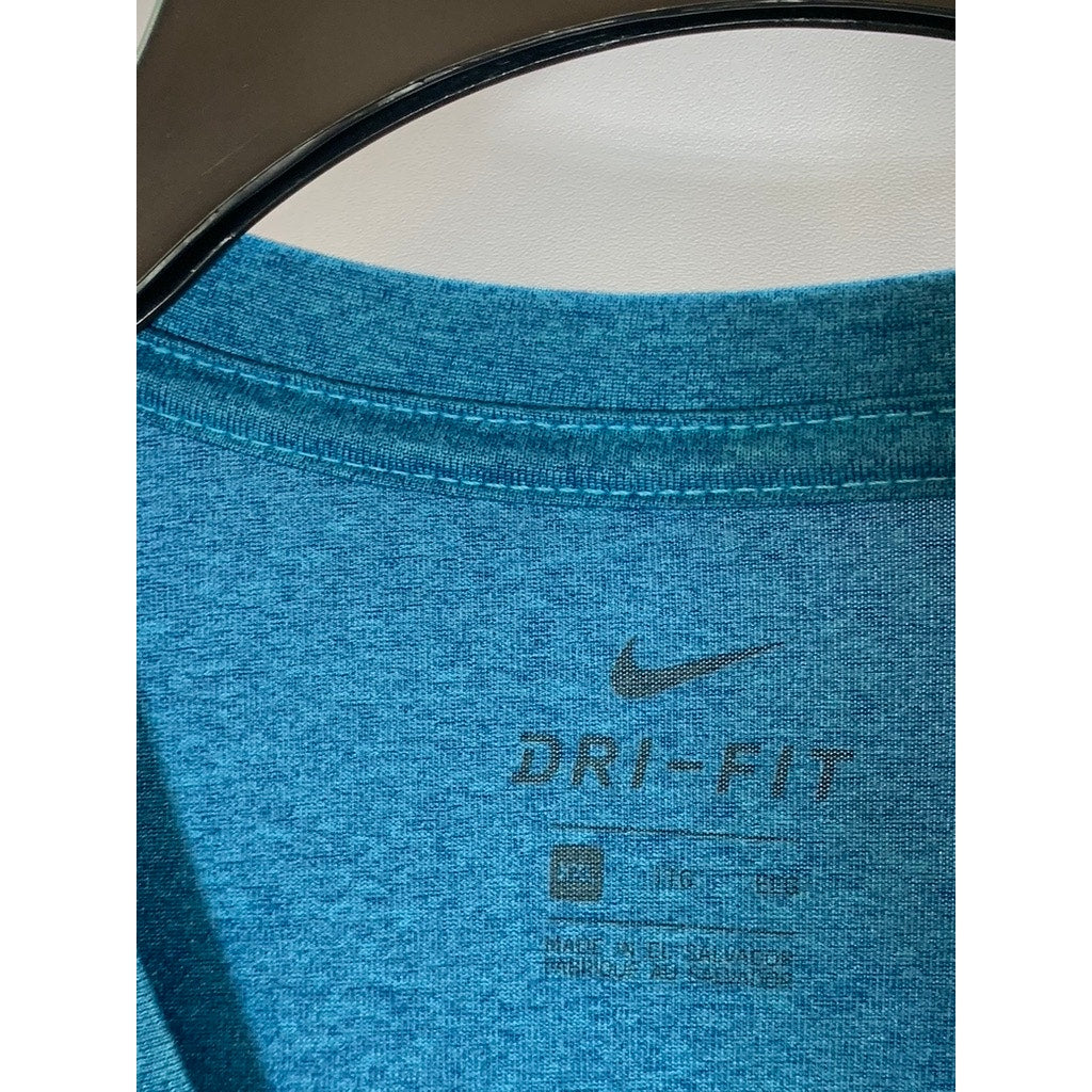 NIKE Men's Blue Heather Dri-Fit V-Neck Swoosh Logo Short Sleeve T-Shirt SZ XL