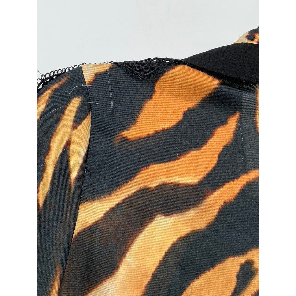 GENESE Women's Black-Brown Animal Print Long Sleeve Button-Up Top SZ 2