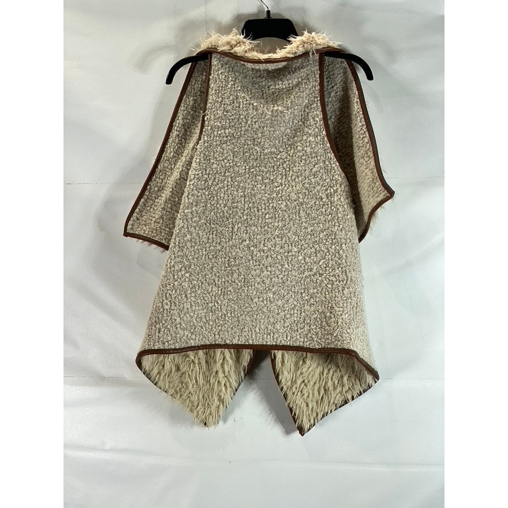 LOVE TREE Women's Beige/Brown Faux-Fur Sherpa Open-Front Vest SZ M