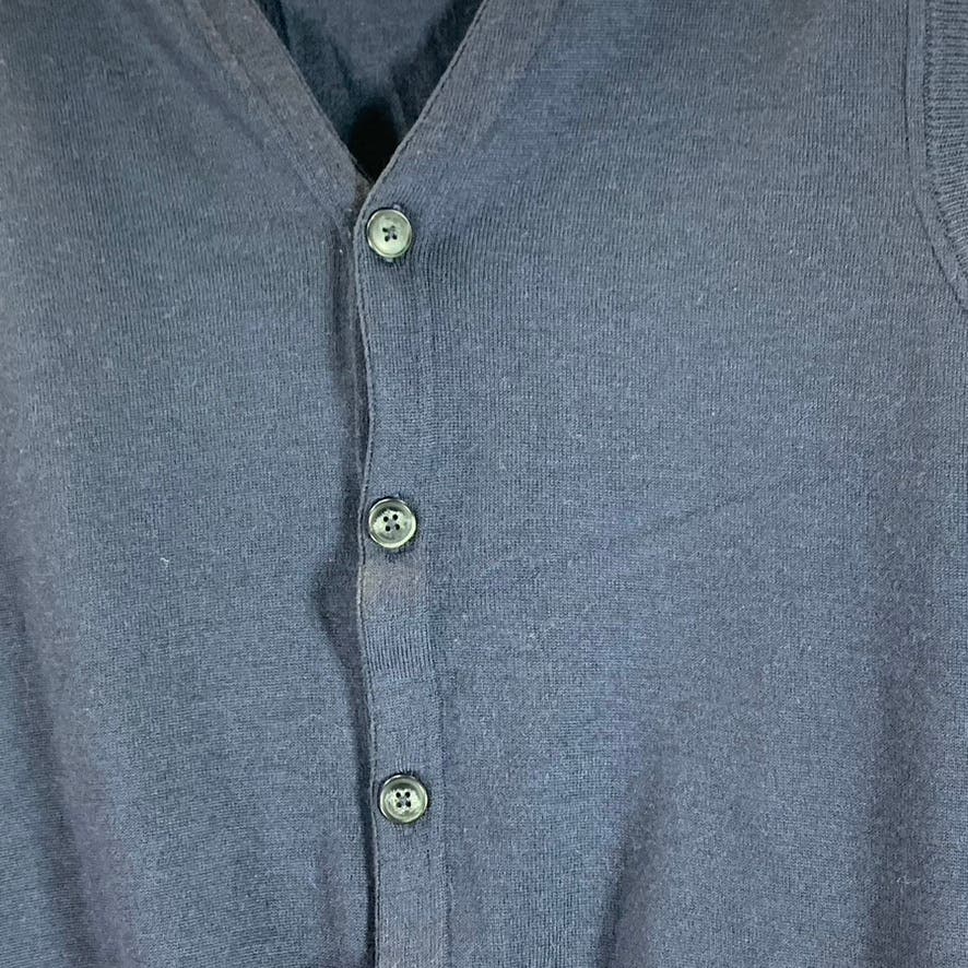 NORDSTROM Men's Navy V-Neck Extra Fine Merino Wool Button-Down Sweater Vest SZ L