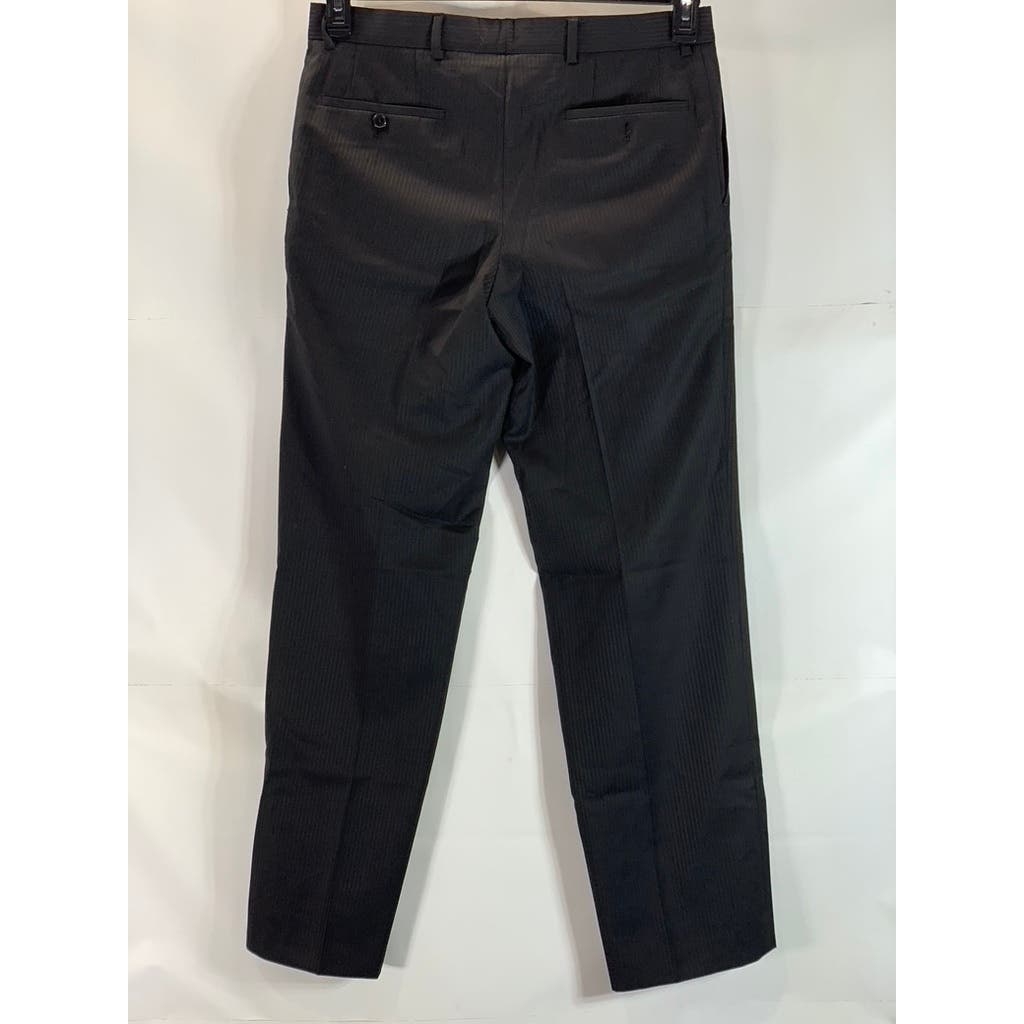 HUGO BOSS Men's Black Pinstripe Virgin Wool Flat Front Dress Pants SZ 40R