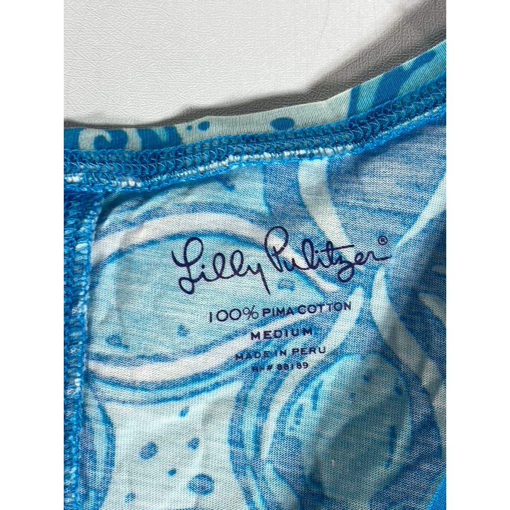 LILLY PULITZER Women's Blue Printed Juliet What A Racquet V-Neck Mini Dress SZ M