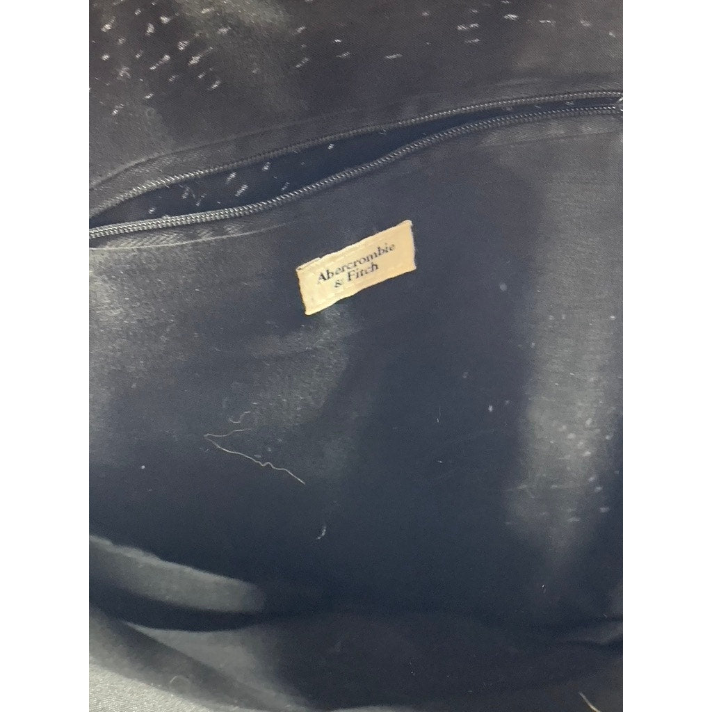 ABERCROMBIE & FITCH Women's Black Straw Woven Round Snap-Button Tote Bag