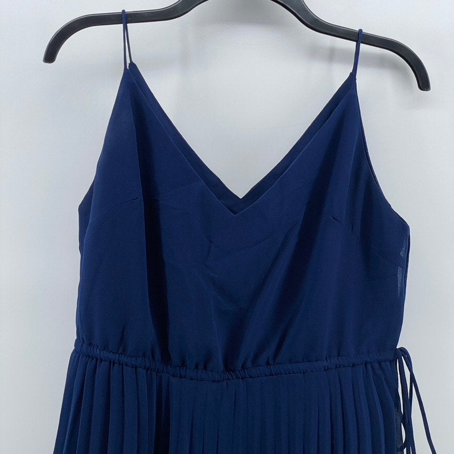 ASOS DESIGN Women's Dark Blue V-Neck Tie-Waist Pleated Midi Dress SZ 10
