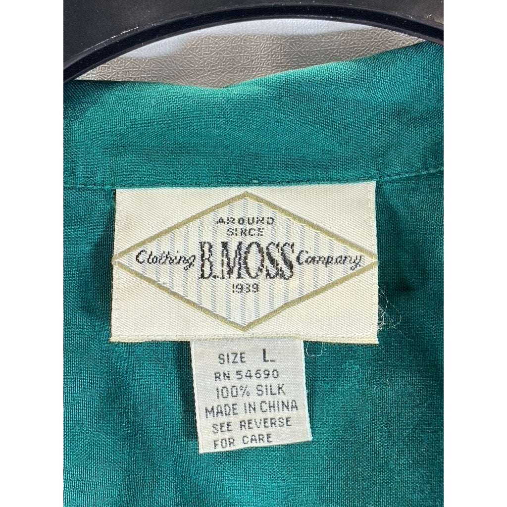 B. MOSS Women's Dark Green Flap Chest Pocket Button-Up Long Sleeve Silk Top SZ L