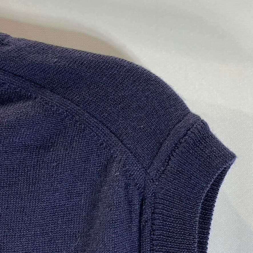 NORDSTROM Men's Navy V-Neck Extra Fine Merino Wool Button-Down Sweater Vest SZ L