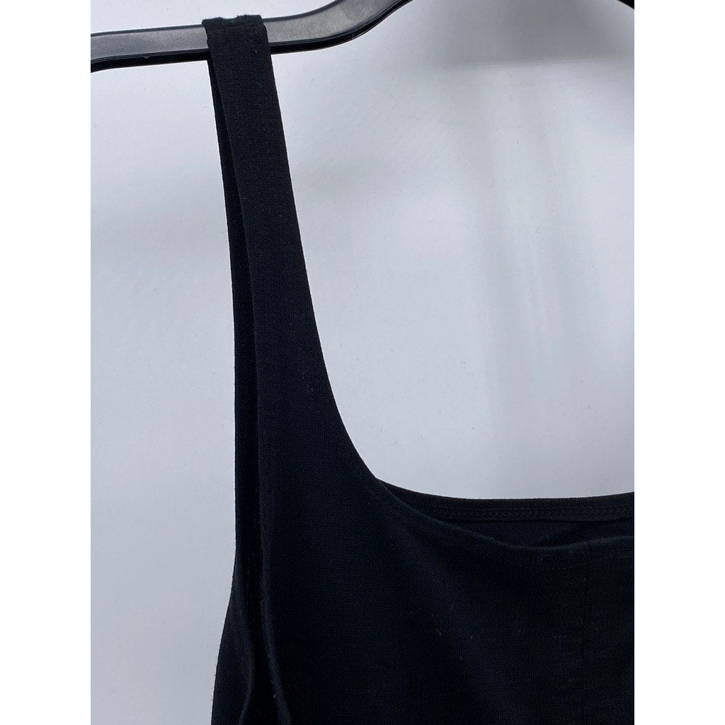 ZARA TRAFALUC Women's Black Solid Straight-Neck Bodycon Midi Dress SZ M