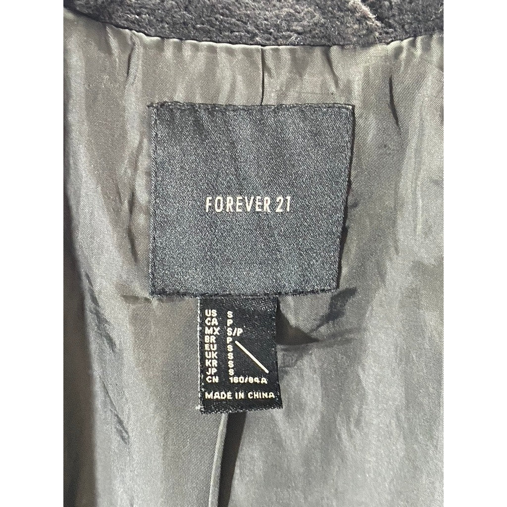 FOREVER 21 Women's Black Textured Notch-Collar Snap-Button Coat SZ S