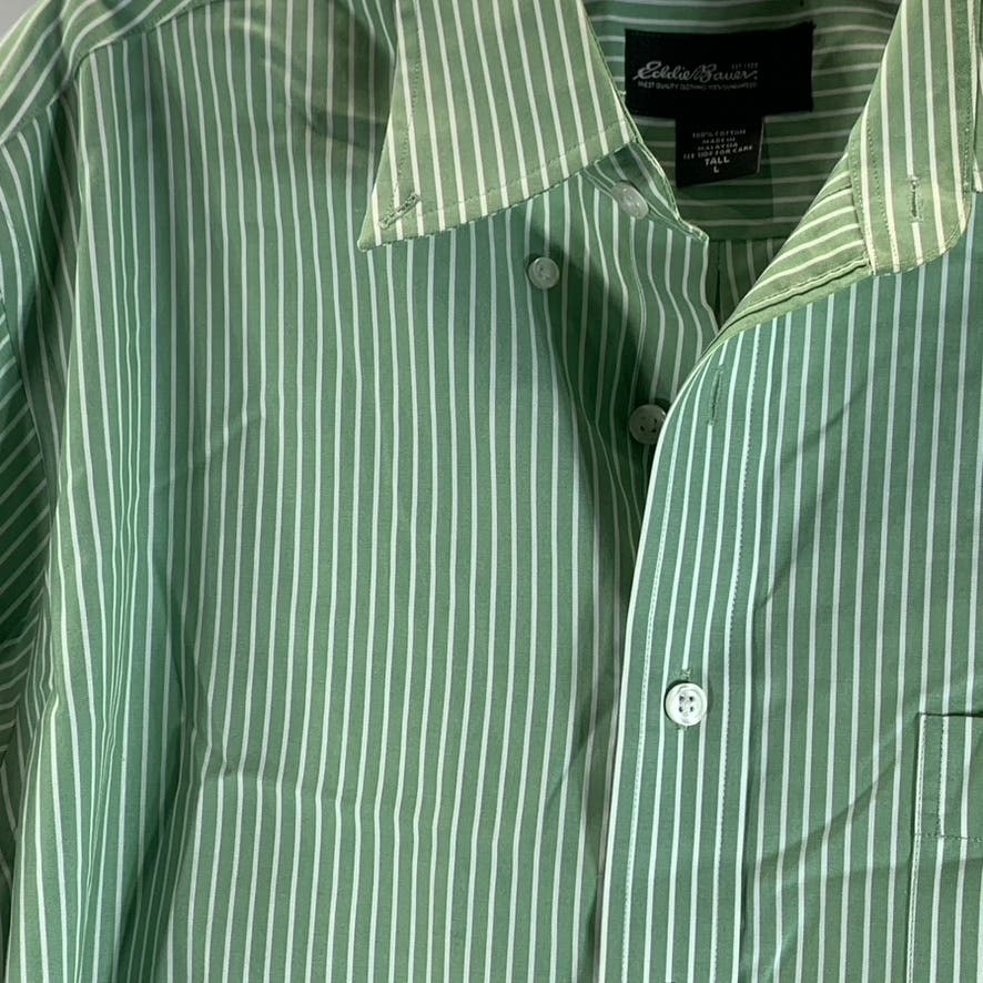 EDDIE BAUER Men's Tall Green Striped Relaxed-Fit Button-Up Shirt SZ L/T