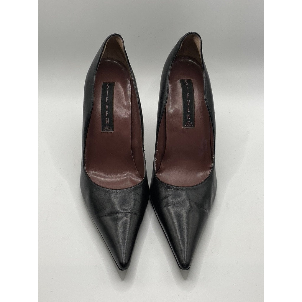 STEVEN BY STEVEN MADDEN Women's Black Leather Pointed-Toe Stiletto Pumps SZ 7.5