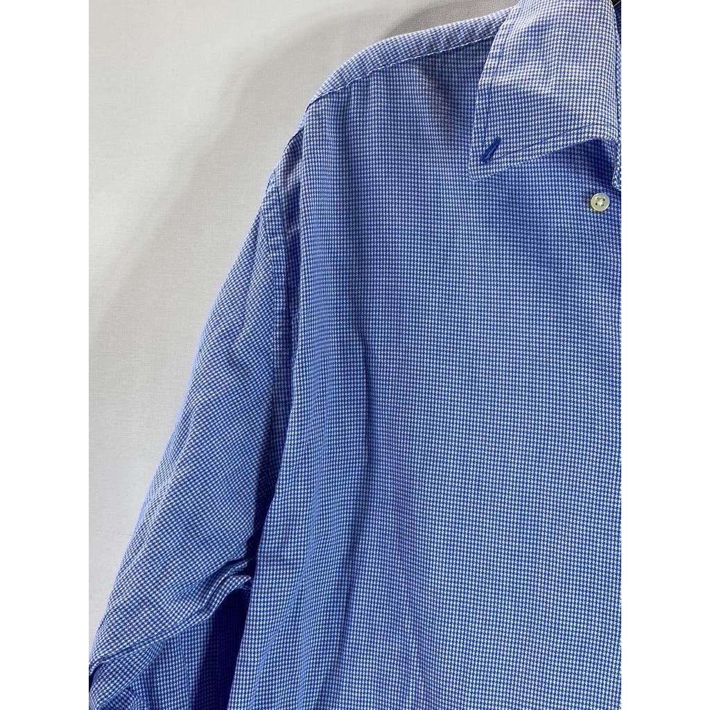 TOMMY HILFIGER Men's Blue Printed Regular-Fit Button-Up Long Sleeve Shirt SZ M