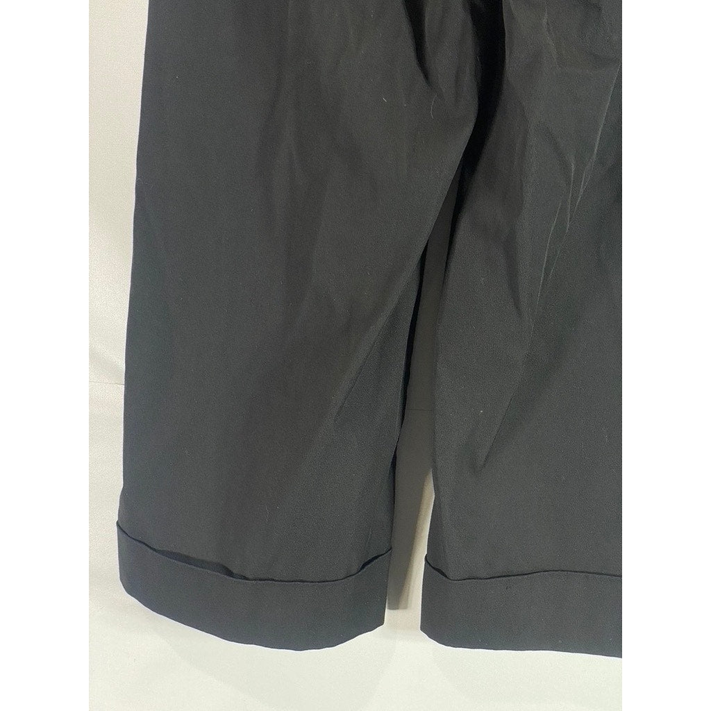 ZARA Women's Black Solid Straight Wide-Leg Cuffed Dress Pants SZ S