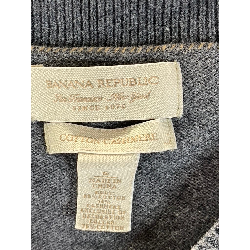 BANANA REPUBLIC Men's Heather Gray Cotton-Cashmere Elbow-Patch Sweater SZ S
