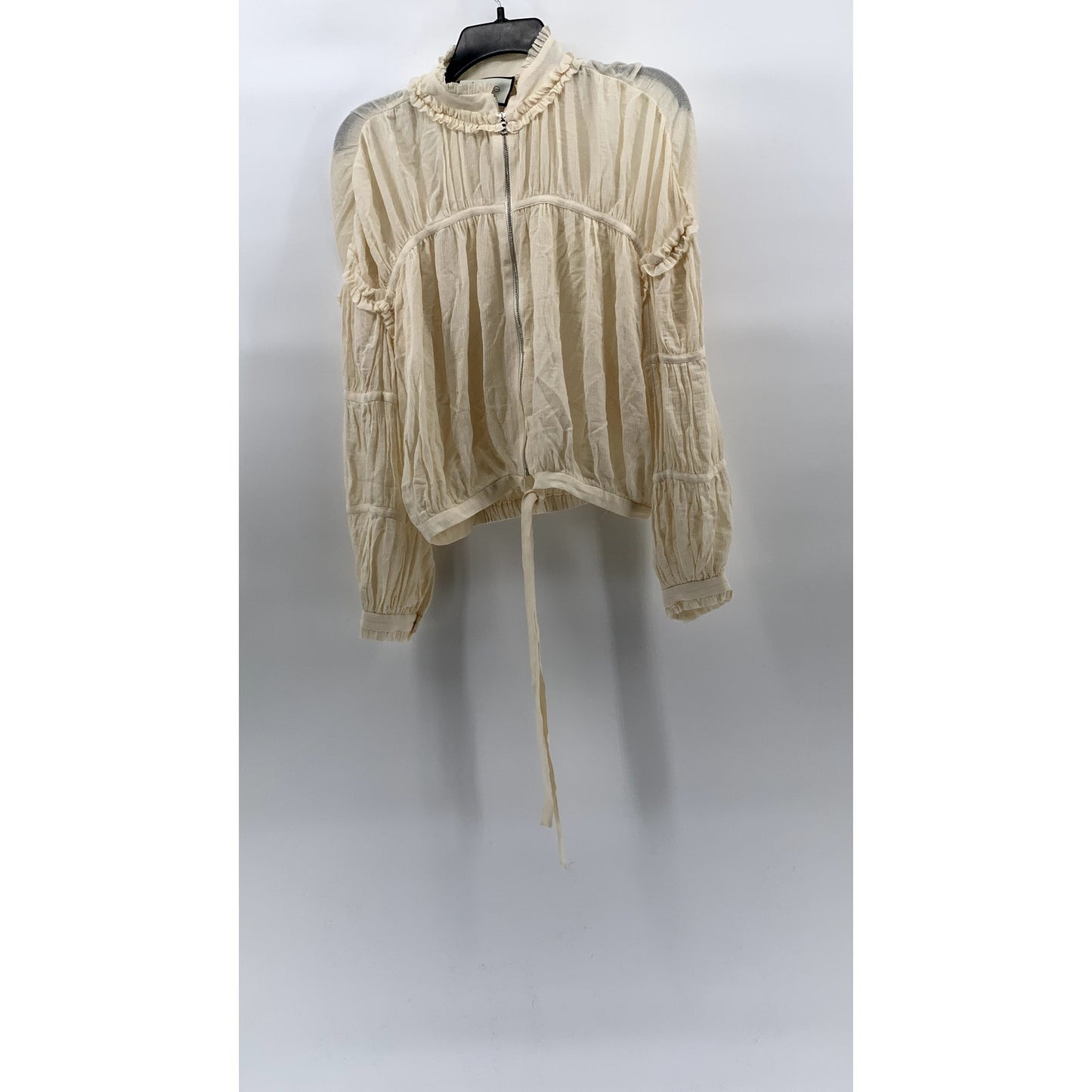 ALEXIS Women's Cream Boho Zip-Up High-Neck Long Sleeve Tie-Hem Top SZ XS