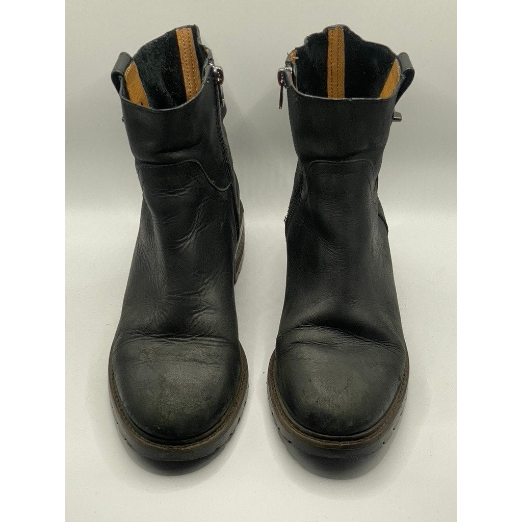 COACH Women's Black Leather Georgetta Round-Toe Lug Sole Boots SZ 8