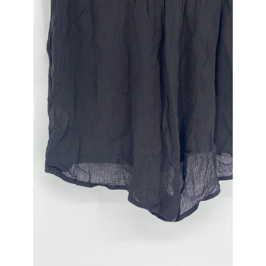 ASOS DESIGN Women's Black Crinkle Tie-Shoulder V-Neck Semi Sheer Romper SZ 8