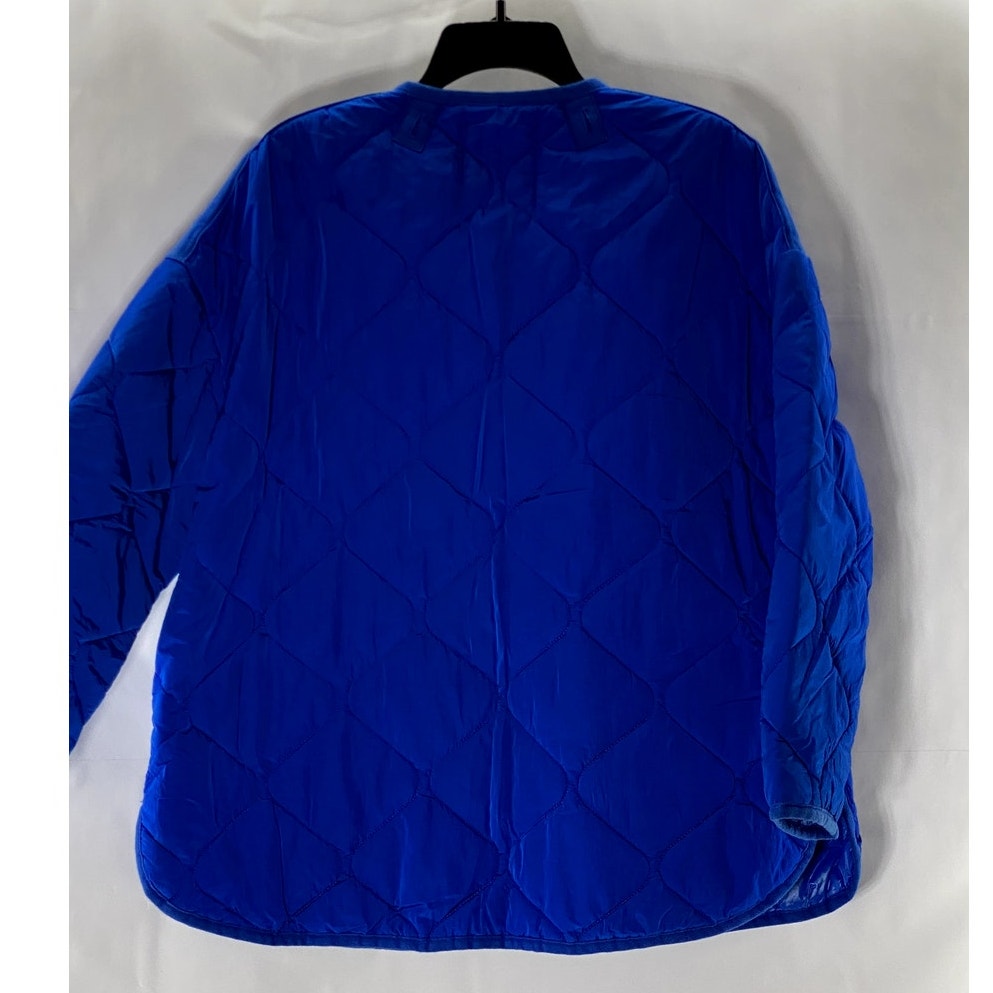 ZARA Women's Royal Blue Snap-Button Oversized Quilted Split Hem Jacket SZ XS