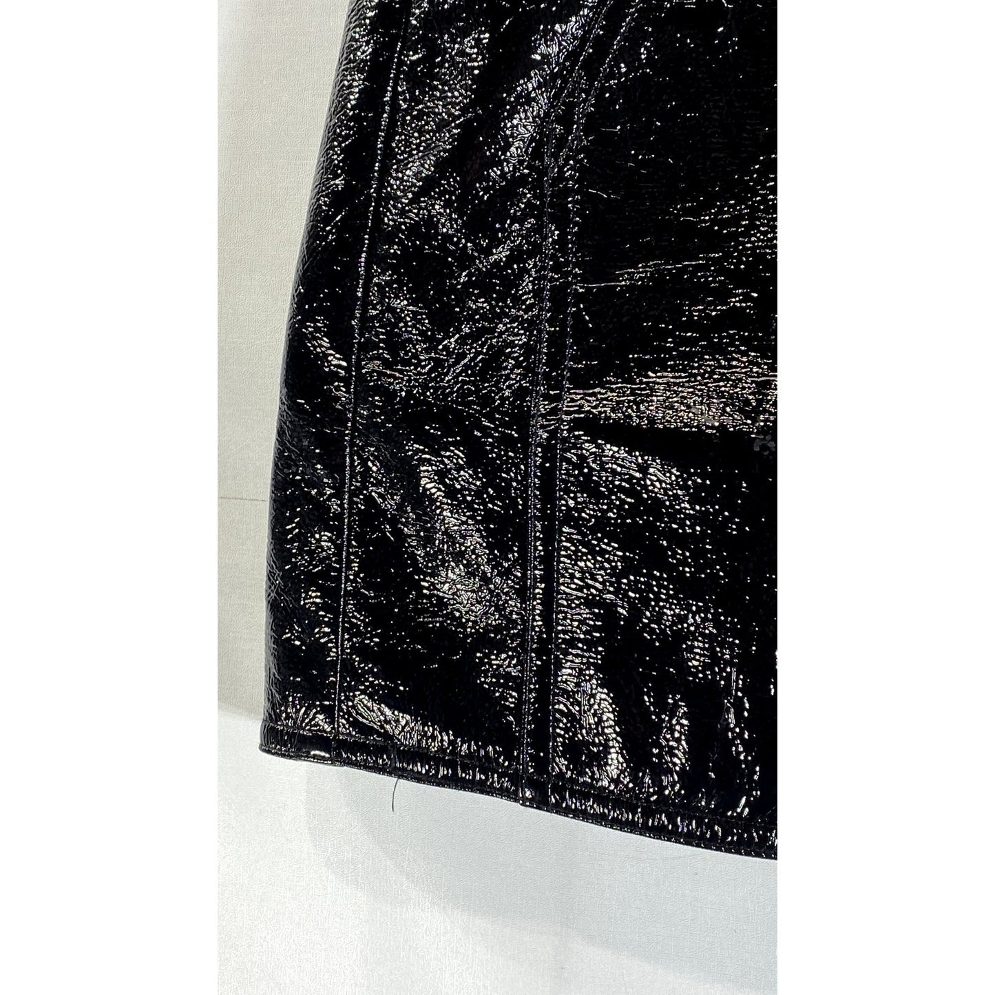 ANN SHEN Women's Black Faux Leather Straight Mini Skirt SZ L