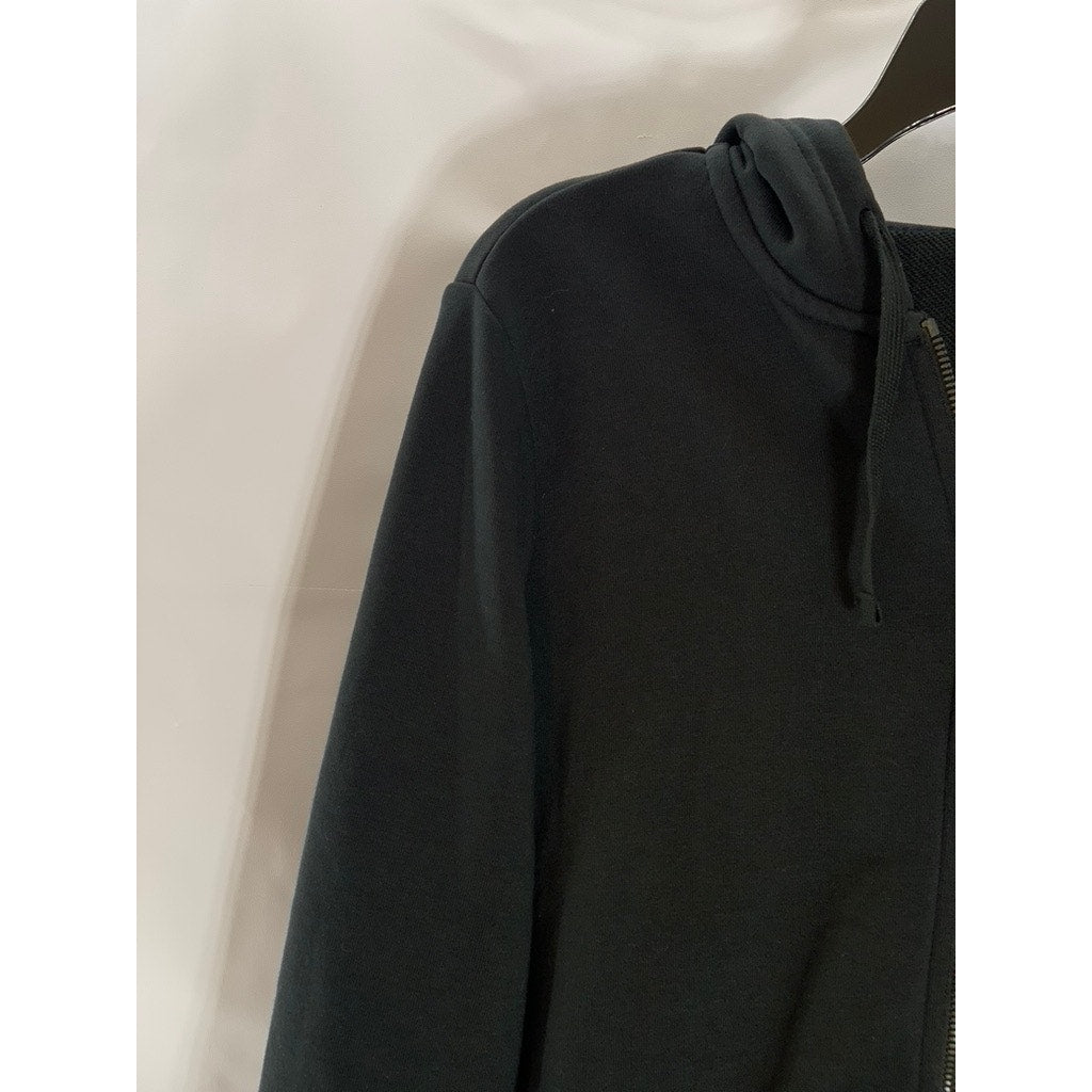 ADIDAS Women's Black/White Essential Linear Hooded Zip-Up Sweater SZ M