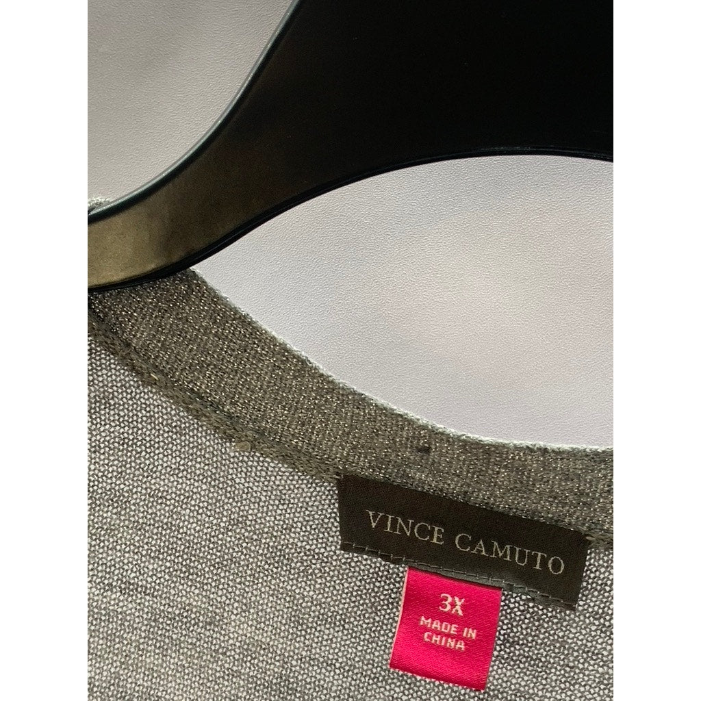 VINCE CAMUTO Women's Plus Size Gray Metallic Open-Front Long Cardigan SZ 3X