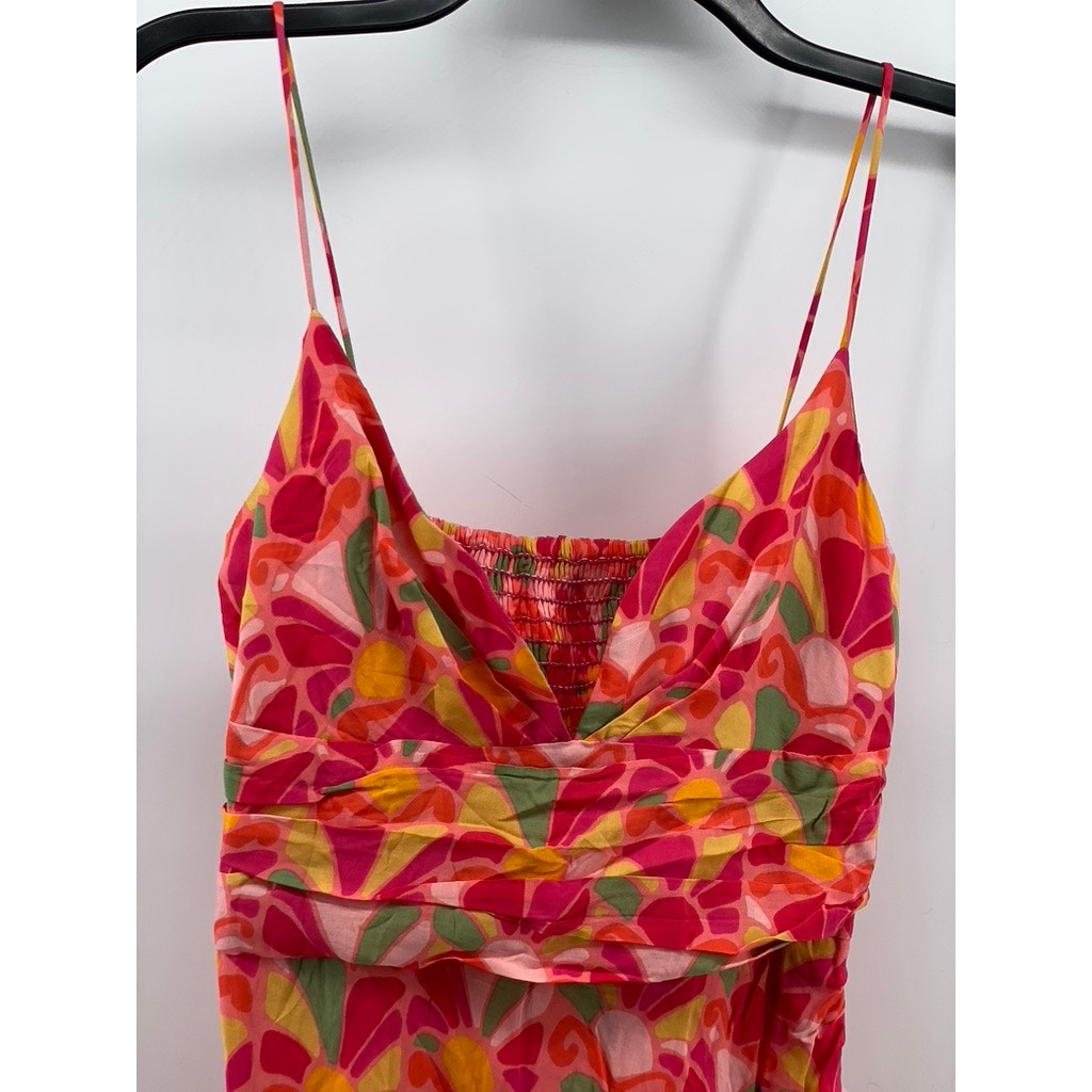 ZARA Women's Orange-Pink Floral V-Neck Cutout Back Maxi Dress SZ S