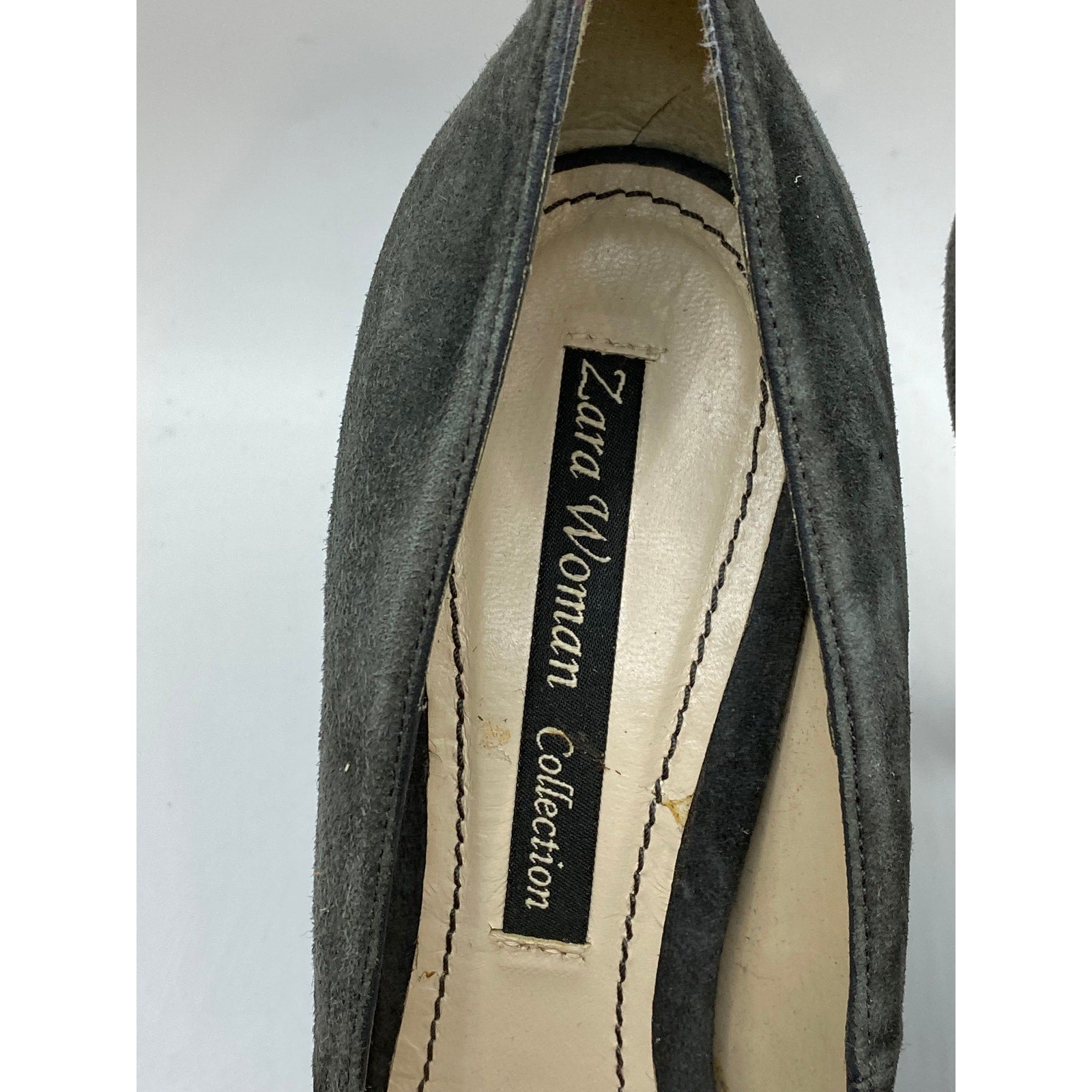 ZARA Women's Collection Black Peep-Toe Floral Faux Suede Pumps SZ 38(US8)