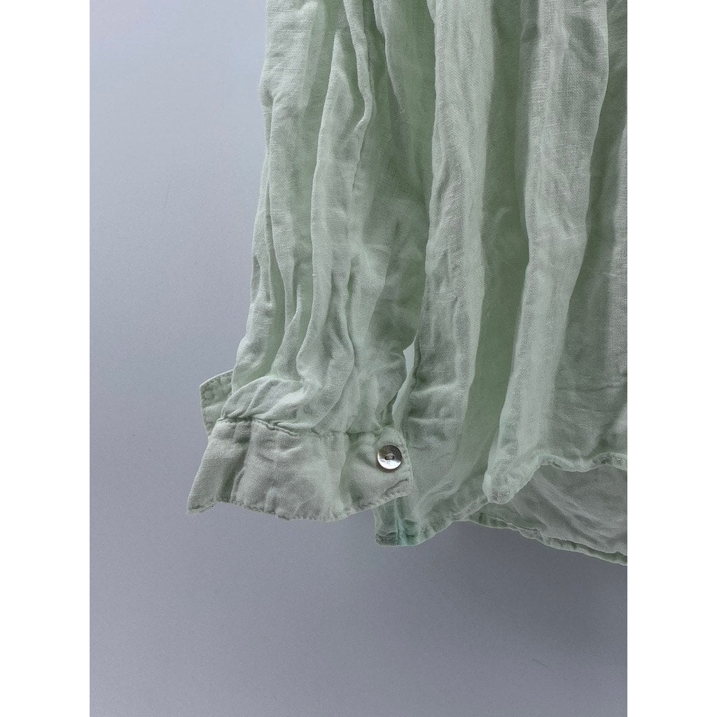 ZARA Women's Light Green Linen Keyhole Tie-Neck Long Sleeve Top SZ XS