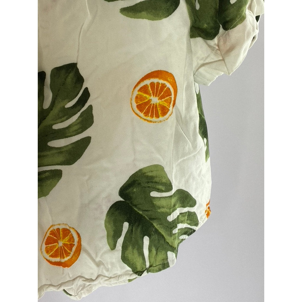 FOREVER 21 Women's Off-White Tropical Button-Up Pocket Short Sleeve Top SZ S