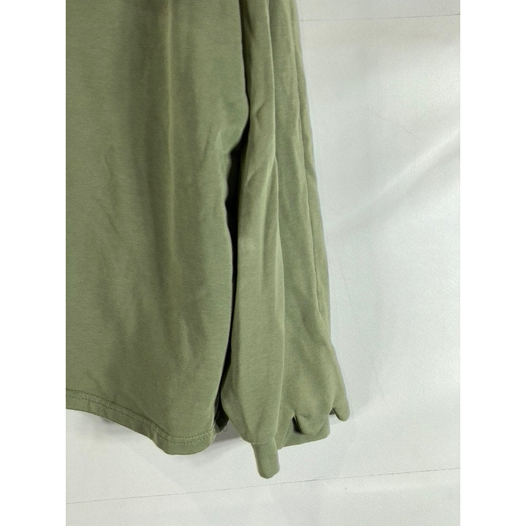 MODAKAWA Women's Olive Green Frog Zipper Envelope Oversized Hoodie SZ M
