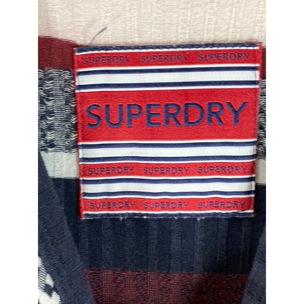 SUPERDRY Women's Navy/Red Striped Crewneck Sleeveless Fitted Midi Dress SZ 12