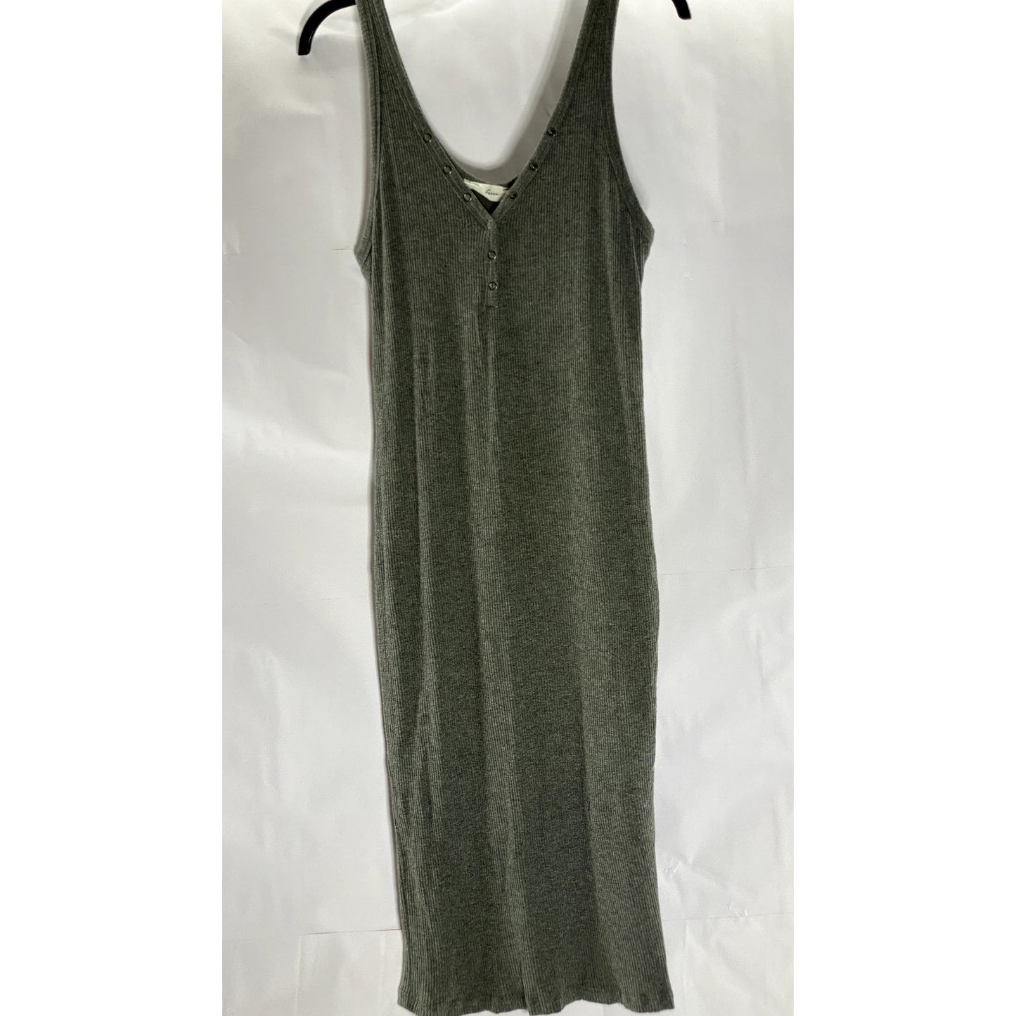 ALL IN FAVOR Women's Gray Ribbed Henley Casual Midi Tank Dress SZ S