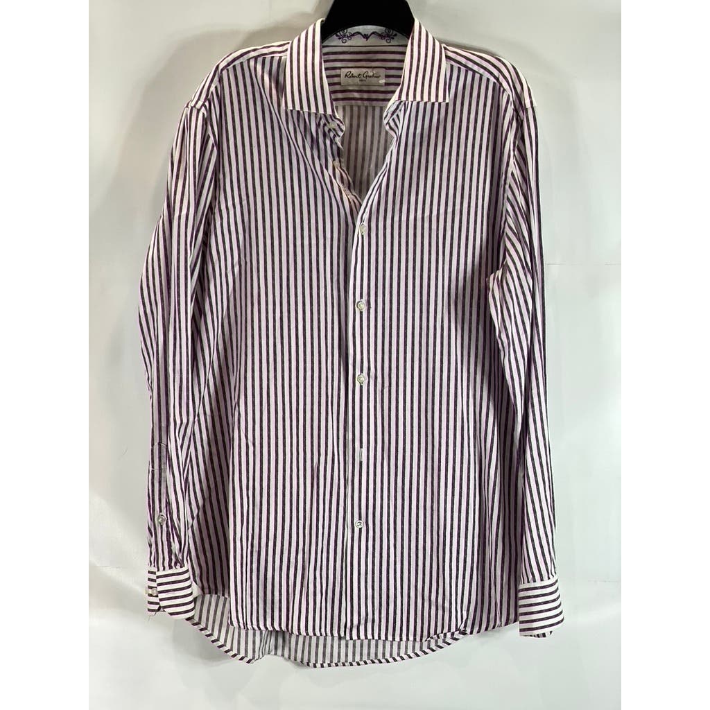 ROBERT GRAHAM Men's White/Burgundy Striped Knowledge Wisdom Truth Shirt SZ 17