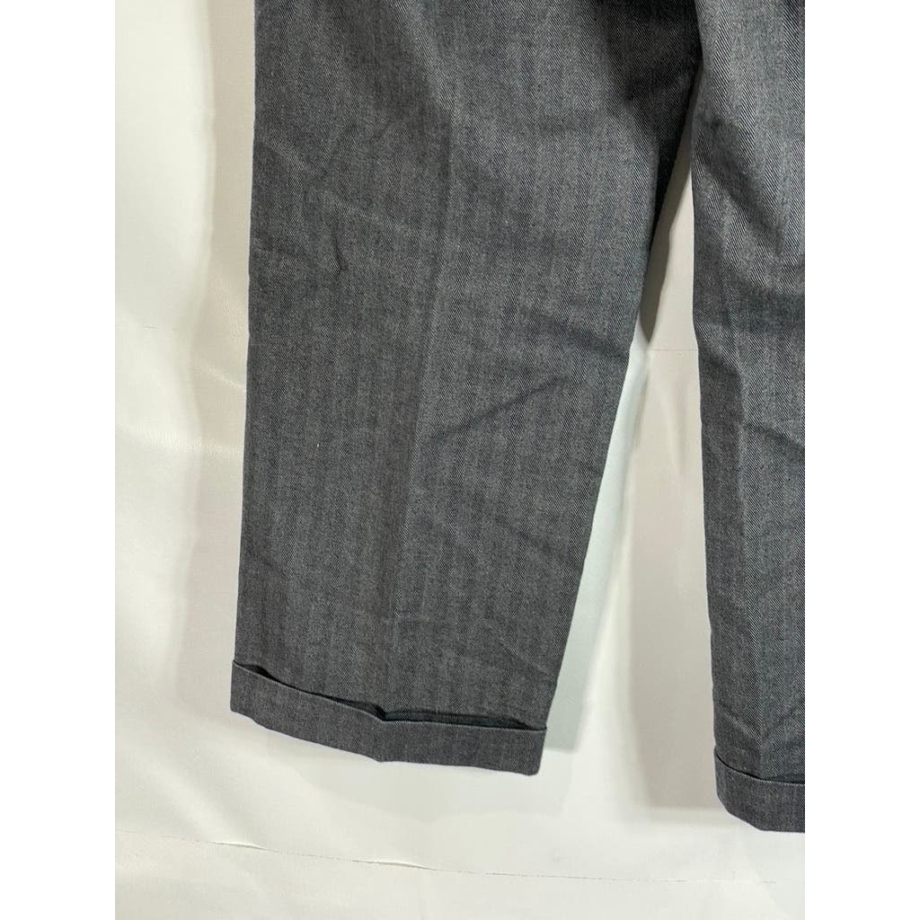 PAUL FREDRICK Men's Gray/Black Stretch Classic-Fit Pleated Cuffed-Hem Pant SZ 35