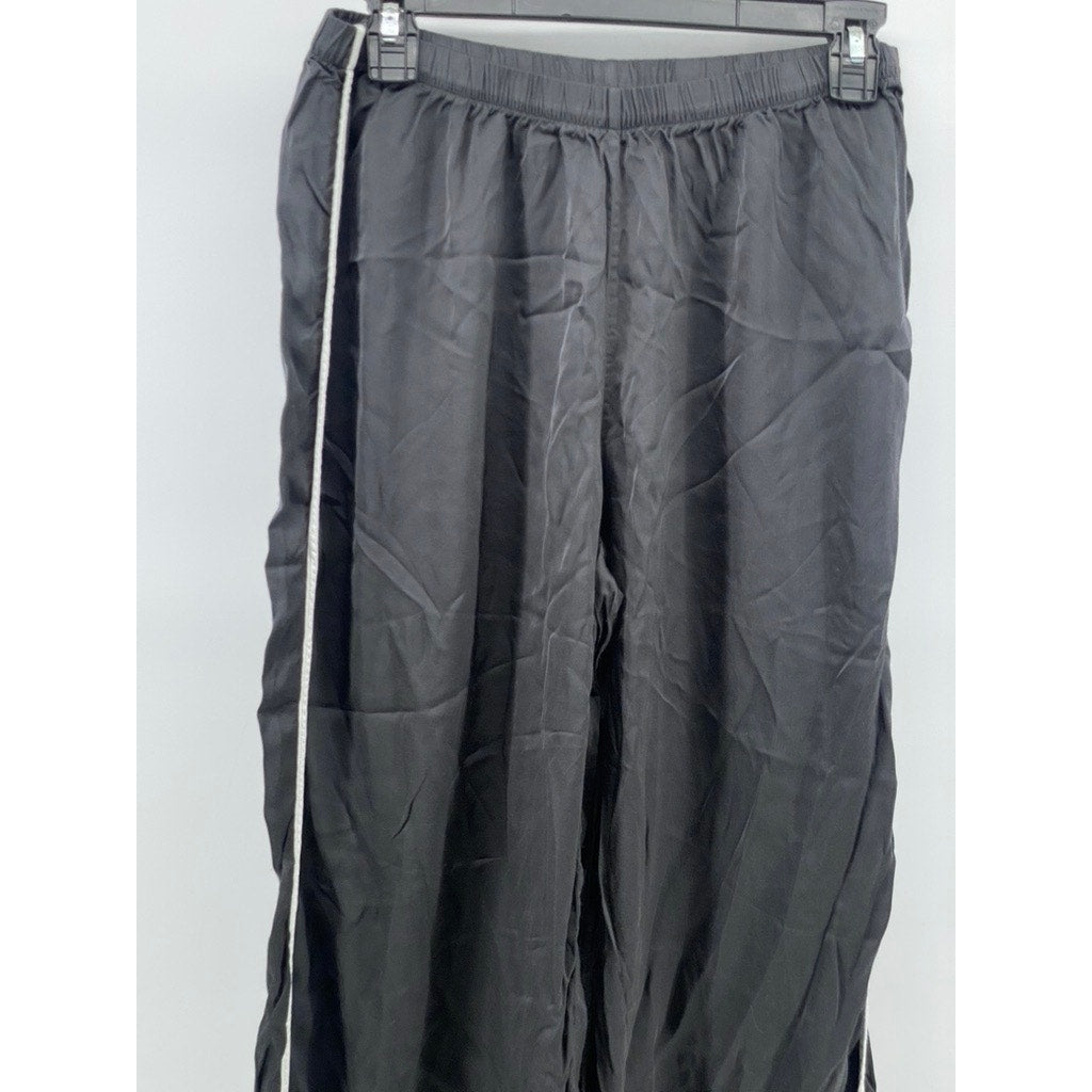 AERIE Women's Black-White Side Striped Relaxed-Fit Active Track Pants SZ M