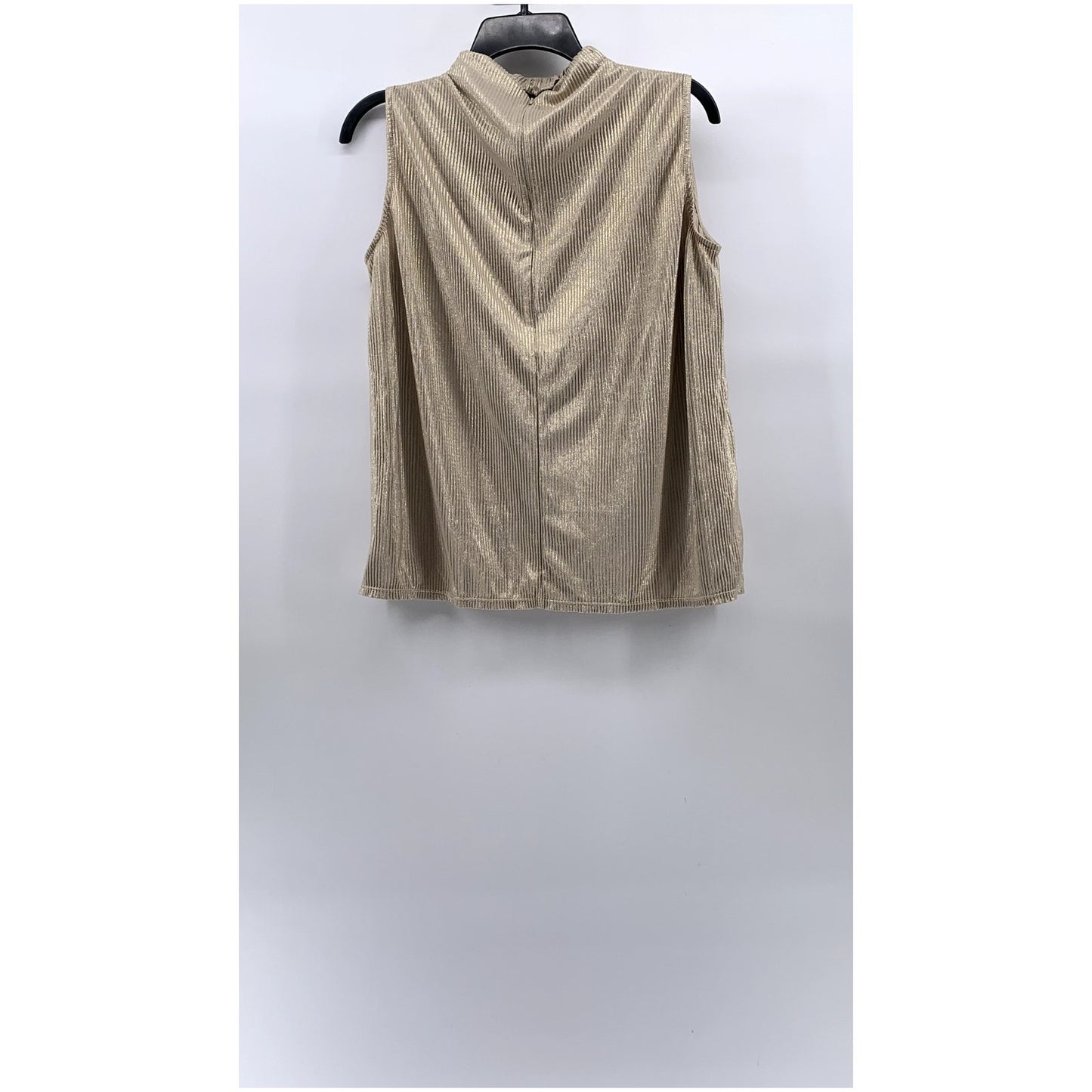 ANN TAYLOR Women's Gold Shimmer Ribbed Mock-Neck Sleeveless Top SZ S