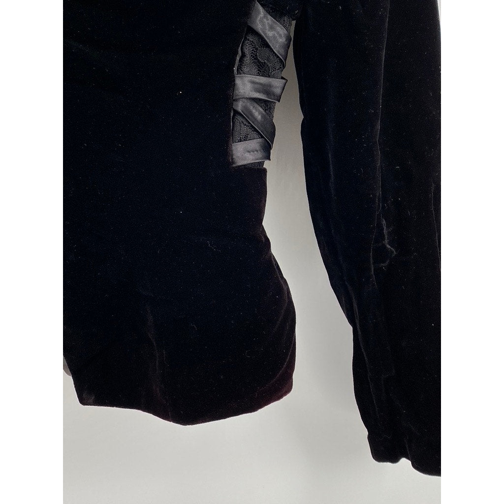 ZUM ZUM Women's Vintage Black Velvet V-Neck Button-Up Lace-Side Blazer SZ 7