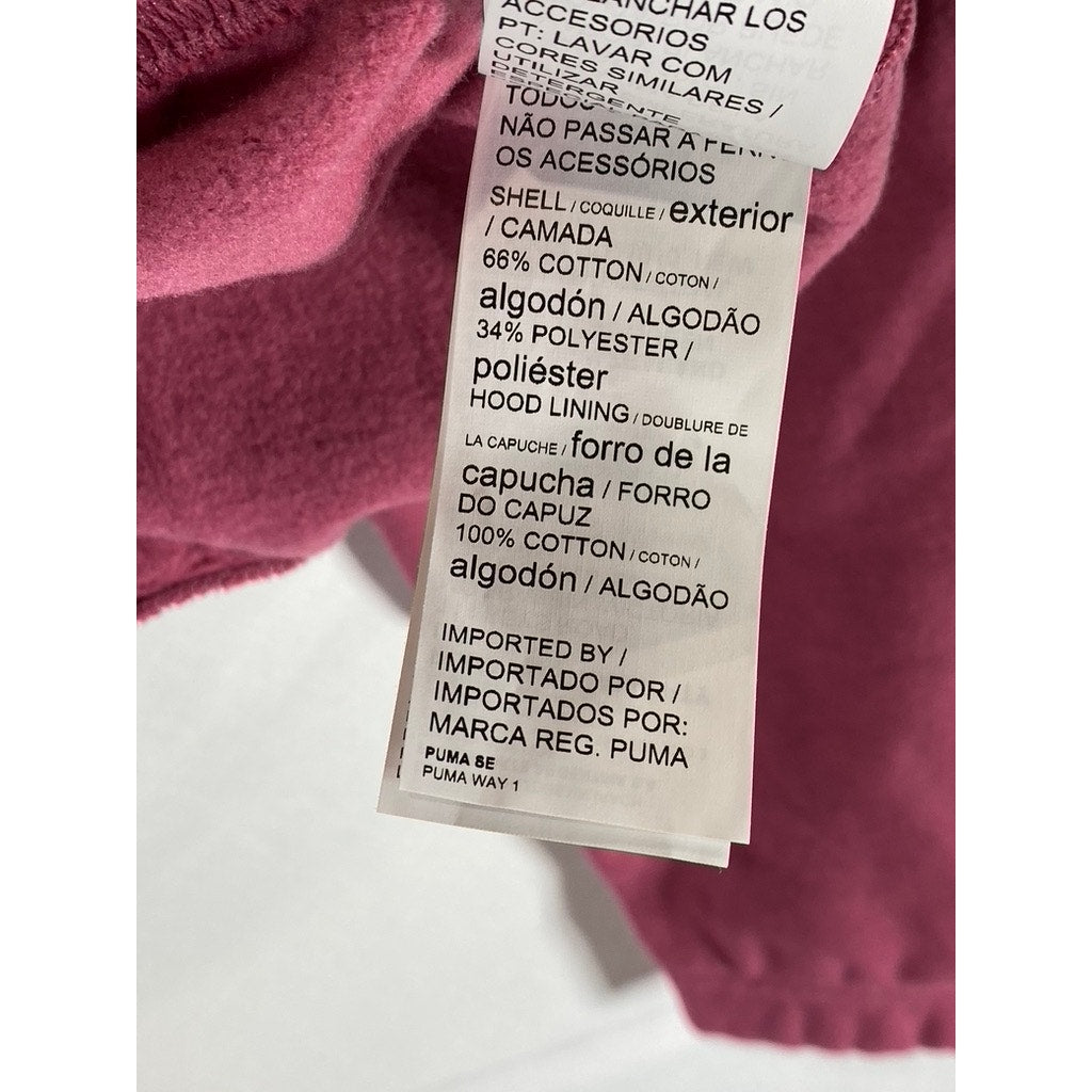 PUMA Women's Pink Logo Half Zip Cropped Dropped Shoulder Pullover Hoodie SZ M