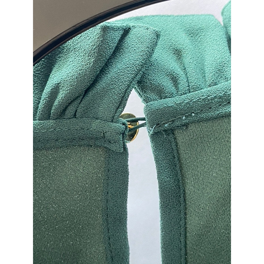 J.CREW Women's Dark Green Ruffle-Neck Long Sleeve 365 Crepe Top SZ S