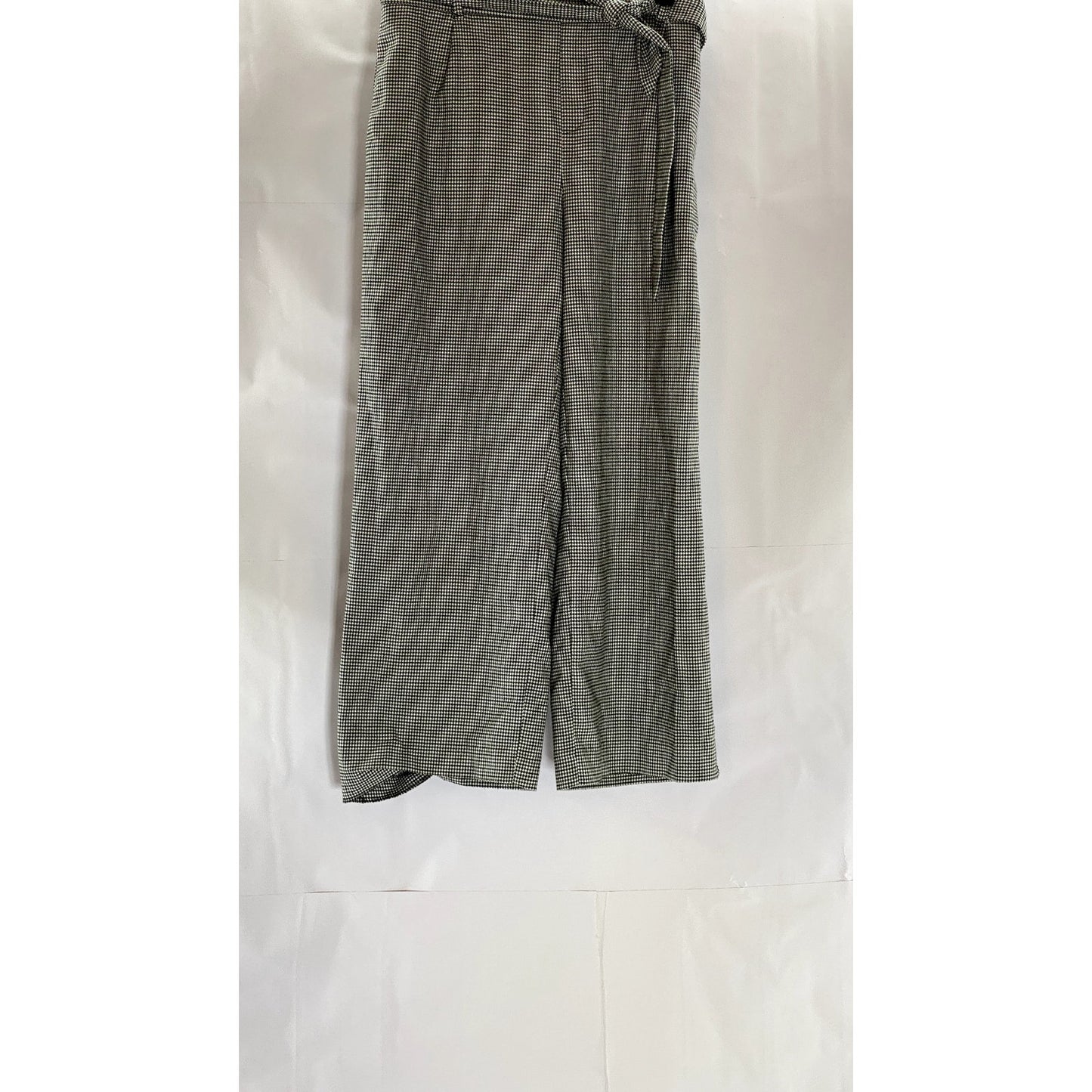 ZARA Trafaluc Women's Black/White Houndstooth Belted Straight-Leg Pant SZ XS
