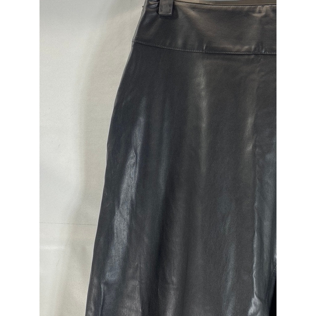 RACHEL RACHEL ROY Women's Black Faux Leather Ruffled Knee Length Skirt SZ 4