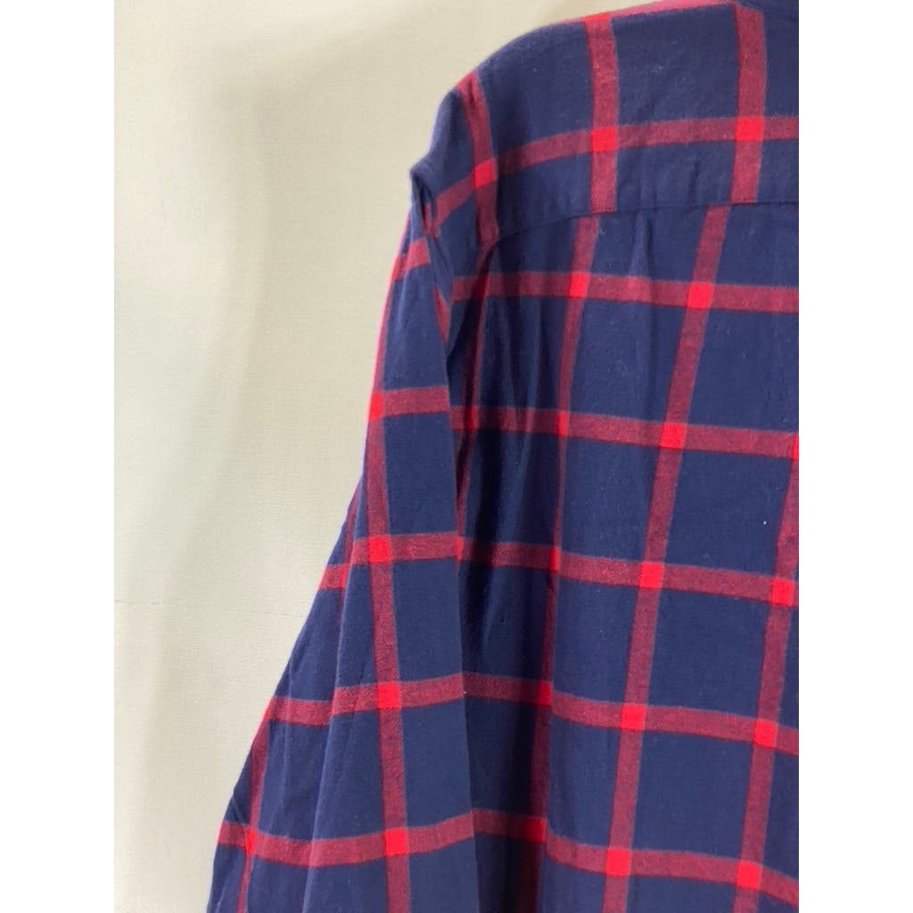 J. CREW Men's Navy Plaid Classic-Fit Button-Up Long Sleeve Flannel Shirt SZ XL
